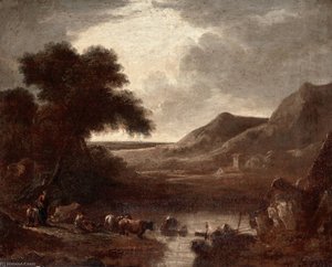 A Tarn With Peasants And Cattle — ბენჯამინ ბარკერი Ii