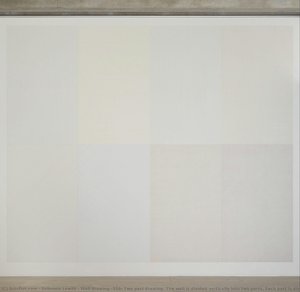 Wall Drawing #338: Two Part Drawing. The Wall Is Divided Vertically Into Two Parts. Each Part Is Divided Horizontally And Vertically Into Four Equal Parts. 1st Part: Lines In Four Directions, One Direction In Each Quarter. 2nd Part: Lines In Four Dir.... — Solomon Lewitt