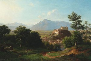 Mountain Scenery With A Castle, Salzburg — Franz Krüger
