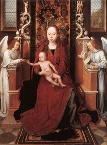 La Virgen Y El Niño Entronizados Con Dos Ángeles — Hans Memling