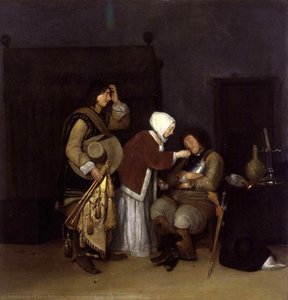 Interior With A Sleeping Soldier — Netscher, Caspar
