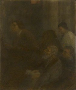 Interior With An Organist And Three Figures — Alphonse Legros