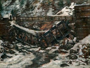 Destroyed Bridge, Carpathian Mountains, Romanian Front — Kalman Kemeny
