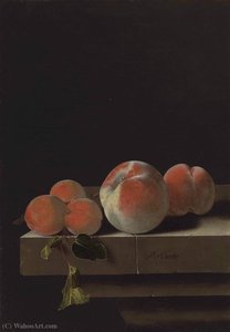 Peaches And Apricots On A Stone Ledge — Adriaen Coorte