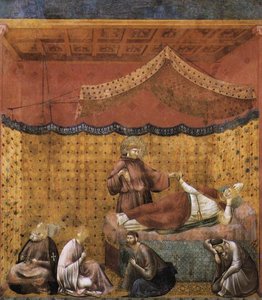 أساطير القديس فرانسيس: ٢٥. حلم القديس غريغوري (الكنيسة العلوية، سان فرانسيسكو، إيطاليا) — جوتو دي بوندوني