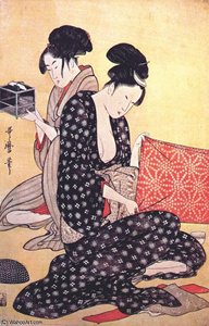 Women Making Dresses (center Panel) — Kitagawa Utamaro