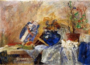Nature Morte Au Vase Et A L' Eventail Bleu — James Ensor