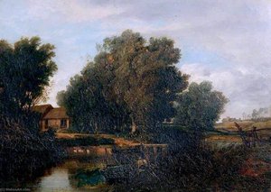 Farm Buildings And A Pond — Miles Edmund Cotman