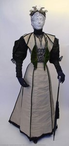 Black And Tan Wool Dress With Black Beadwork — Charles Frederick Worth