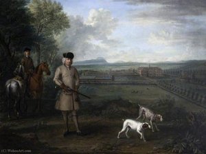 Bowater Vernon (1683–1735), With Hanbury Hall And Its Formal Garden — John Wootton