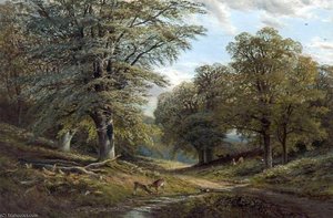 Forest Scene With Deer — Alfred I Glendening