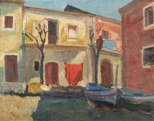 House With Boats (probably Venice, Italy) — Theodor Kern