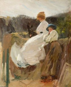 Zwei Mädchen Und Ein Hund — Sir Alfred James Munnings