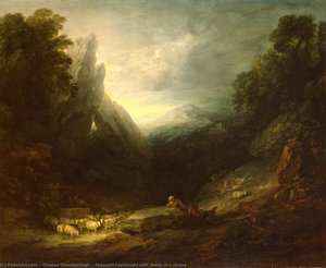Paisaje Romántico Con Ovejas En Un Manantial — Thomas Gainsborough