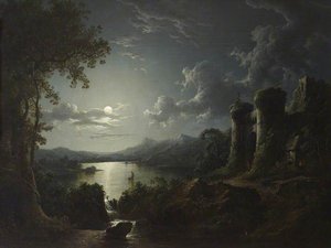 Moonlit River Landscape With A Monumental Gateway — Sebastian Pether