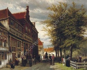 Huizen Van Bossu Te Hoorn. A Busy Day At The Slapershaven — Cornelis Springer