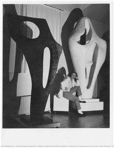 Barbara Hepworth With The Plaster Of Figure For Landscape And A Bronze Cast Of Figure (archaean), November 1964. — Barbara Hepworth