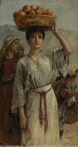 Woman Carrying A Basket Full Of Pomegranates — Edwin Longsden Long