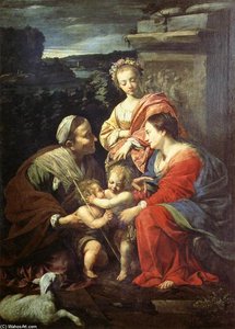 The Holy Family With Sts Elizabeth, John The Baptist And Catherine — Simon Vouet