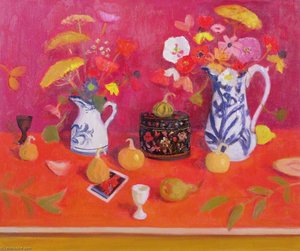 Flowers, Black Box And Gourds — David Mcclure
