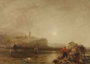 A Coastal Scene With Figures Bargaining For Fish — Sir Augustus Wall Callcott