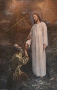 English Peter On The Water Suomi Kristus Käy Veden Päällä Tai Kristus Nostaa Veteen Vajoavaa Pietaria Tai Jeesus Kulkee Vetten Päällä Tai Pietari Käy Yli Veden — Eero Järnefelt