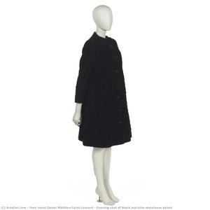 Evening Coat Of Black Machine Matelasse Velvet — Yves Saint Laurent