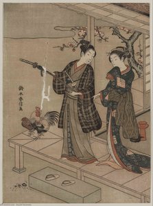 A Young Dandy And A Woman On A Veranda — Suzuki Harunobu
