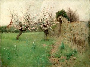 Wall With Arched Gateway Opening On To A Field With Trees, Identified As The Entrance To Oxted Church, Surrey — Ernest C. Christie