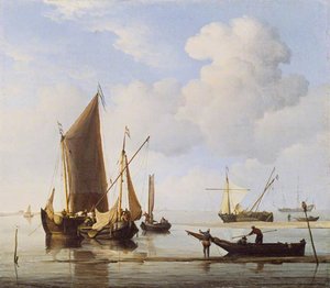 Calm Fishing Boats At Low Water — Willem Van De Velde The Elder