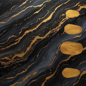Correnti Di Ossidiana Con Venature D'oro Liquido In Un Flusso Astratto Monumentale