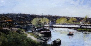 Barge On The Seine At Basd-meudon — Albert-charles Lebourg