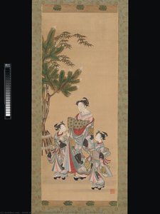 Courtesan And Two Attendants On New Year's Day — Isoda Koryūsai 磯田湖龍斎