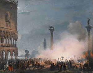 Venice, The Piazzetta At Night — Ippolito Caffi