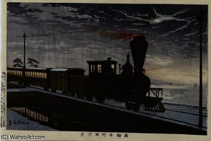 A Steam Locomotive In Hazy Moonlight — Kobayashi Kiyochika