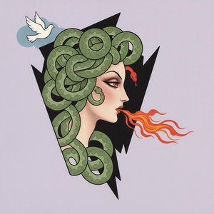 Serpents Et Colombe Blanche Au Milieu D'un Éclat Géométrique Sombre