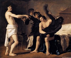 Three Young White Men And A Black Woman — Christiaen Van Couwenbergh