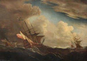 English Ships At Sea Beating To Windward In A Gale — Willem Van De Velde The Elder