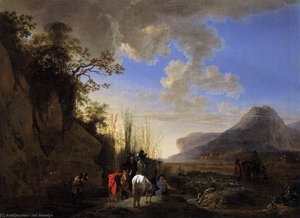 Coastal Scene With Resting Riders — Jan Asselijn