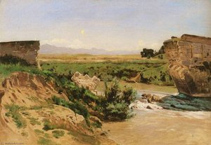 German Brückenruine An Einem Flußlauf — Carl Eduard Schuch