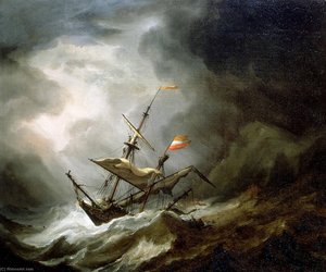 A Mediterranean Brigantine Drifting Onto A Rocky Coast In A Storm — Willem Van De Velde The Younger