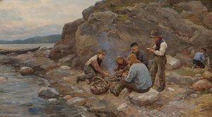 Fiskere Ved Strand — Jahn Ekenaes