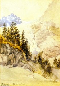 Preliminary Watercolor Sketch For 'the Glacier Of Rosenlaut] — John Edward Brett