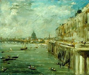 Somerset House Terrass Og Themsen: Et Syn Fra Waterloo Bridges Nordende Med St. Pauls Katedral I Det Fjerne — John Constable