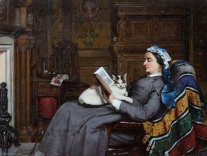 Elizabeth Allan Fraser Seated, Reading With A Cat — Patrick Allan Fraser