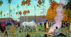 La Cheminée (nuit) — Boris Mikhaïlovitch Koustodiev