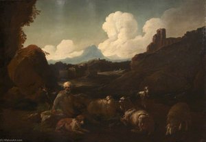 Peasant Attending Sheep — Jacopo Bassano The Elder