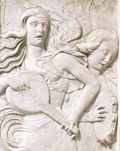 Angels Playing A Lute And Tambourine (detail) — Agostino Di Duccio