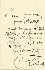 Note By Gustav Klimt To The Secretary Of The Secession Franz Hancke — Gustav Klimt