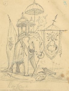 Un Boceto De Un Elefante Que Lleva El Emblema Del Estado De Travancore — Raja Ravi Varma